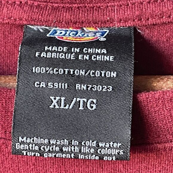dickie’s Burgundy long sleeve crew neck t-shirt XL - Picture 4 of 6